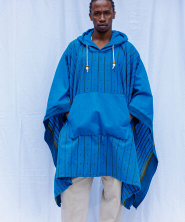 JASIRI Poncho With Hoodie - Blue