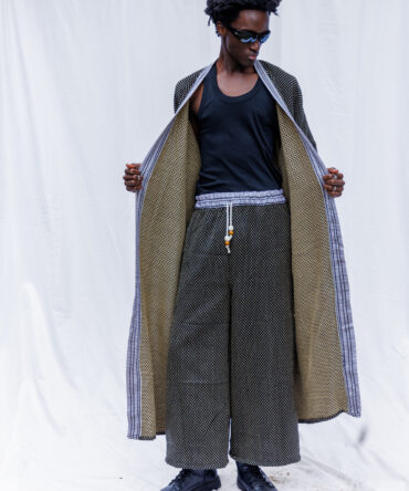 model posing in Liquid lemn kimono & pant lounge set