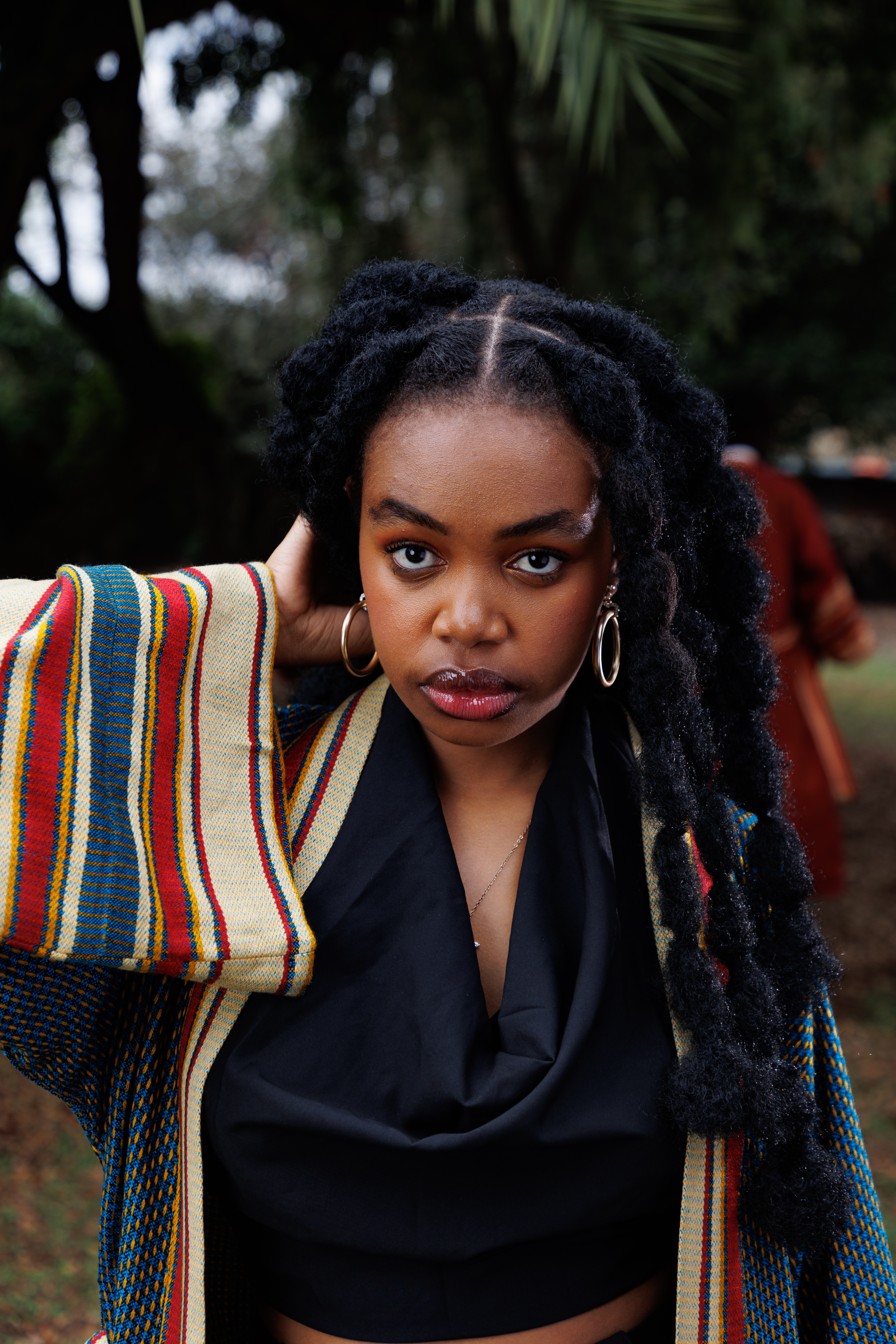 model posing in portrai photo showing liquid lemn dhahabu gold kimono sleeeve